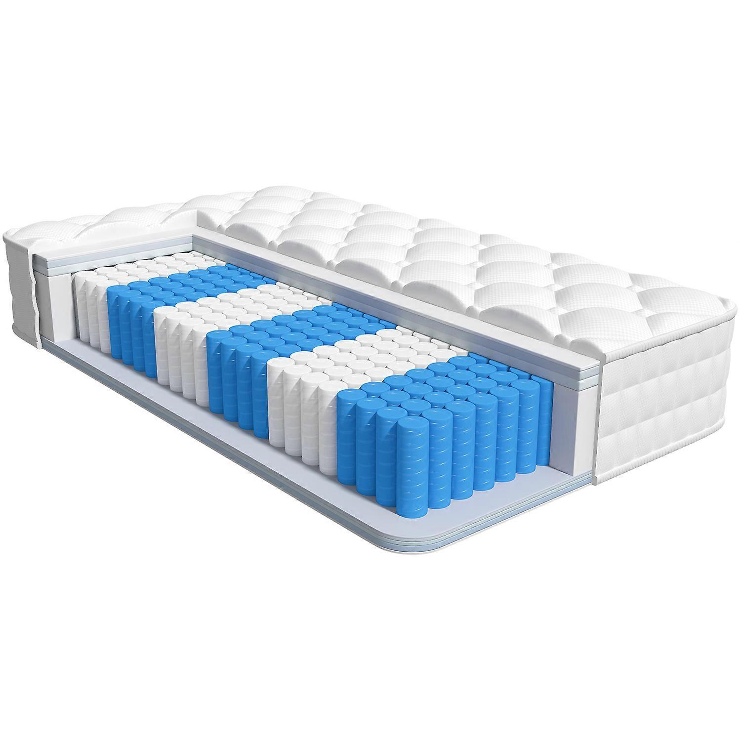 Minnouat enkelmadrass 90x200 cm - 22 cm tjock - 7-zoners pocketresårdesign med multidensitetsskum för ökad komfort och stöd.