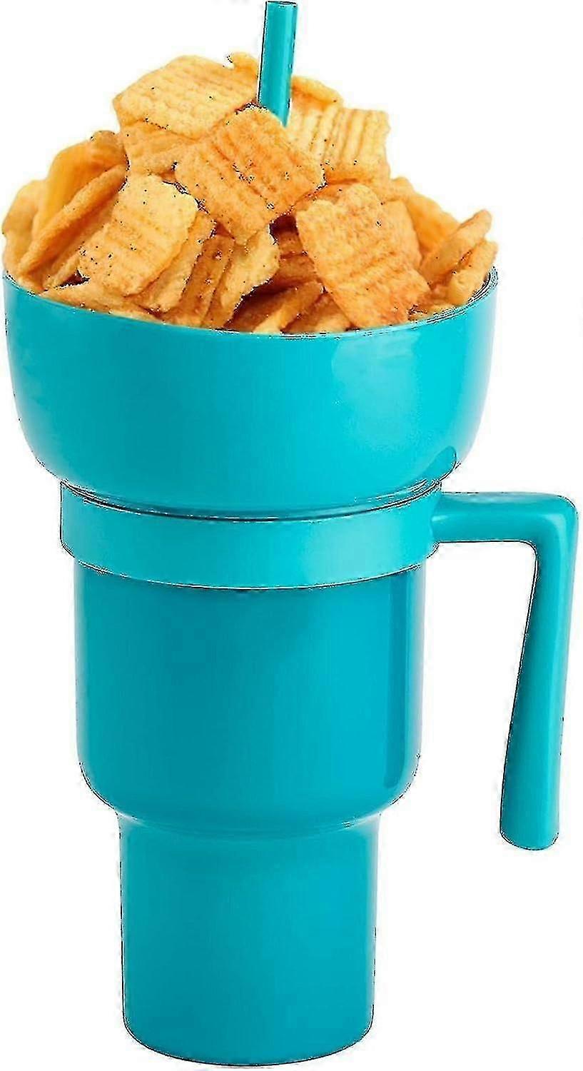 Gobelet à collation et à boisson 2 en 1, gobelet de stade, bol à collation avec paille, gobelet à collation et à boisson réutilisable, gobelet à collation portable anti-éclaboussures et anti-fuite, à 2 niveaux