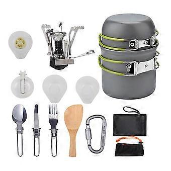 11-teiliges Camping-Kochgeschirr-Set mit Topföfen und Karabiner-Set, leicht und langlebig
