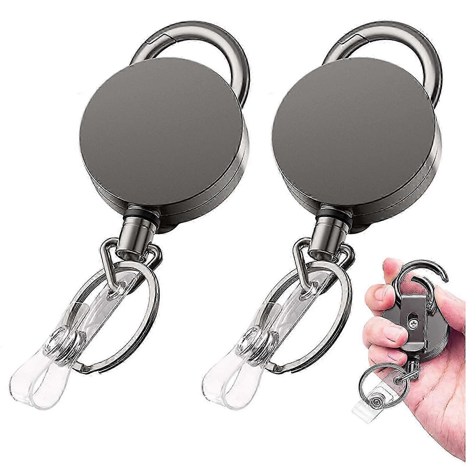 2 Pieces Heavy Duty Retractable Keychain, Expandable With Hook, Retractable Retractable Retractable