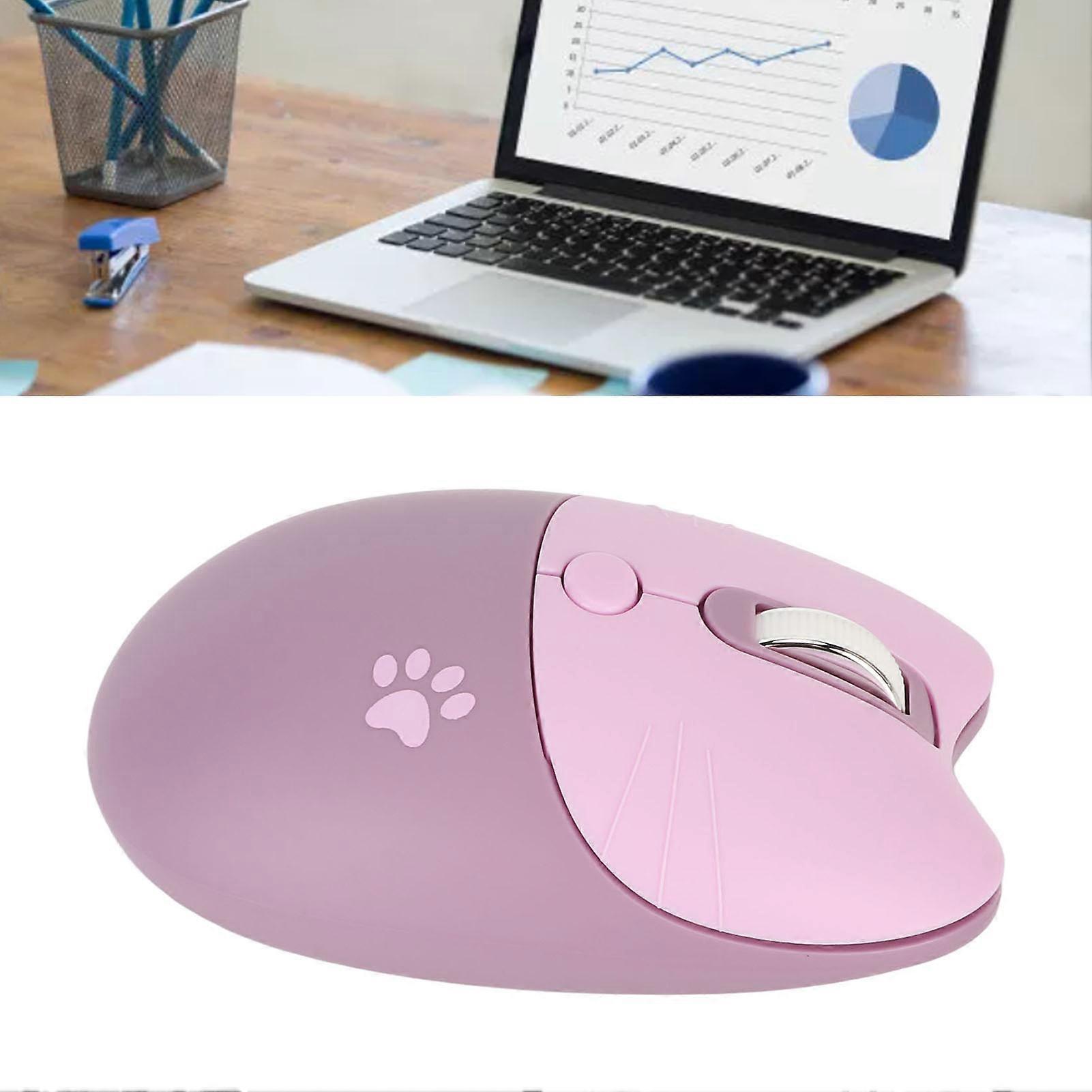 2.4G Cat Wireless Mouse Mute USB Receiver Cute Portable 3 Levels DPI Mouse for M3 Laptop Computor Purple 