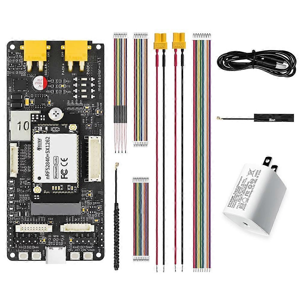 Meshtastic MeshSolar Li-Ion BMS Board NRF52480+SX1262 1-4 Cells 18-24V Solar DC/MPPT/USB PD3.0 Charging BLE LoRa US Plug