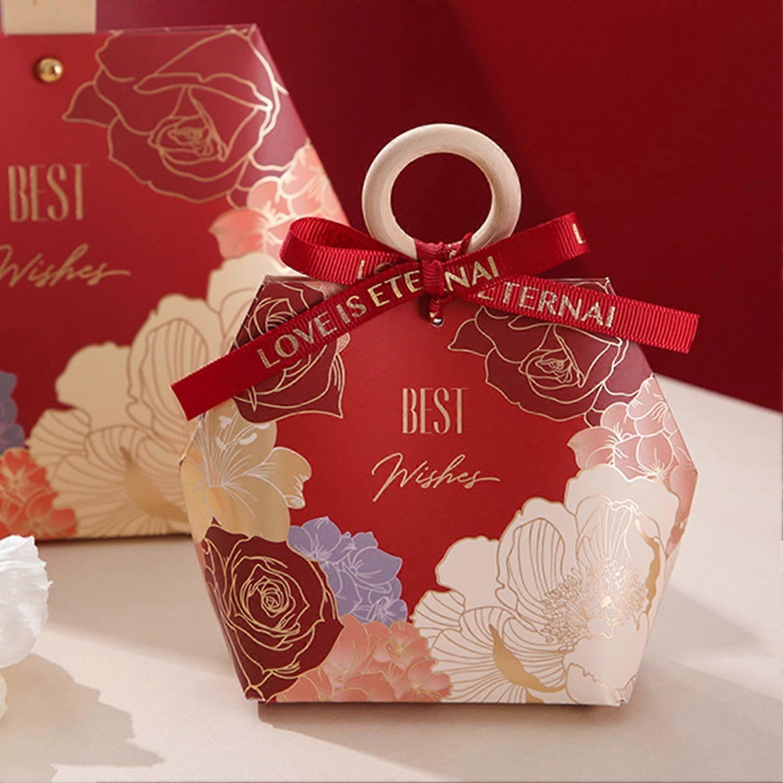 SUSUchens 1 Set Nice-looking Candy Box Handle Design Paper Flower Pattern Gifts Storage Case for Wedding Purple