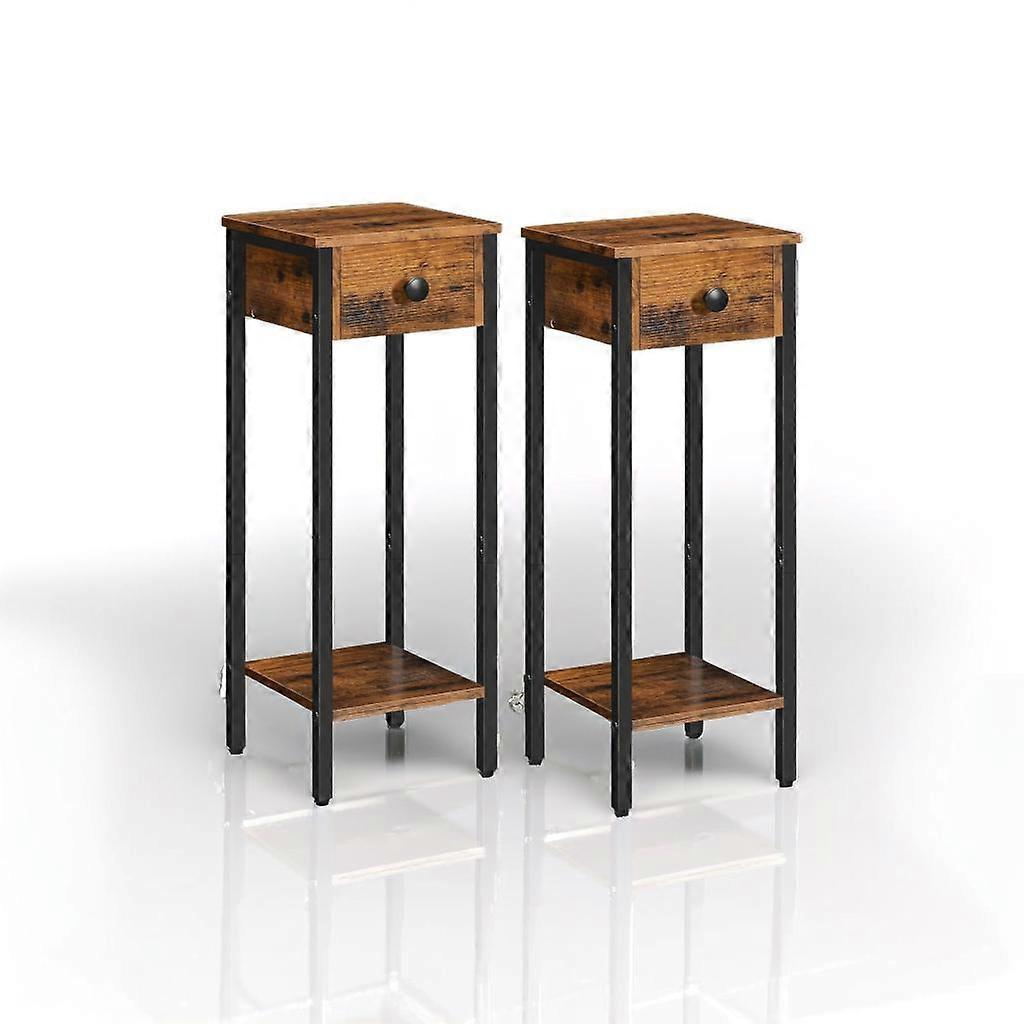 Set Of 2 Slim Bedside Table With Drawer