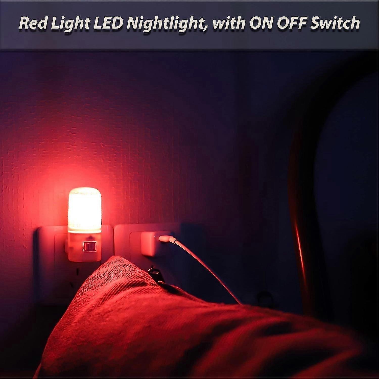 Red Led Night Light. Plug In Night Light With Manual Switch. On Off Nightlight