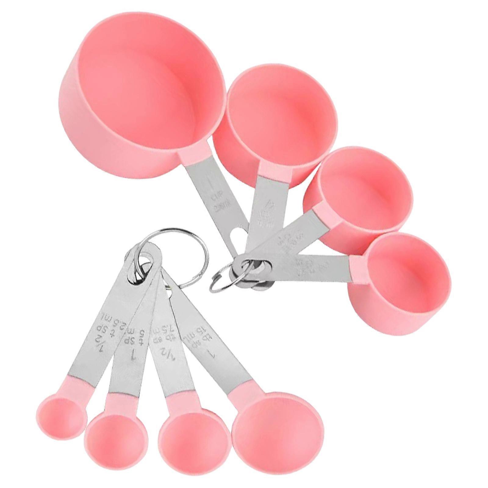 8 Piece Nonrust Steel Baking Measurement Set Stackable Design Rustproof Materials Precise Cooking Accessories  Pink