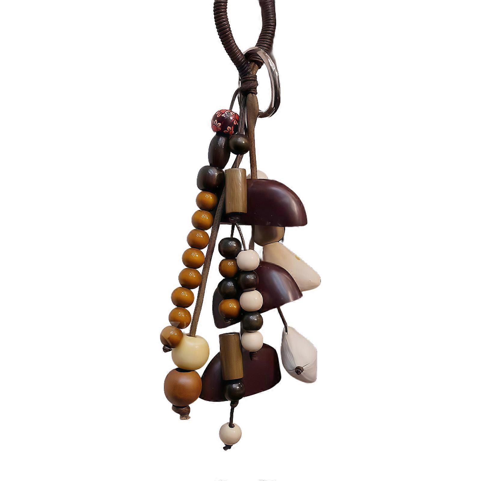 Natural Timber Bead Keychain Relaxing Handcrafted Accessory Versatile Bag Charm Ornament Multicolor