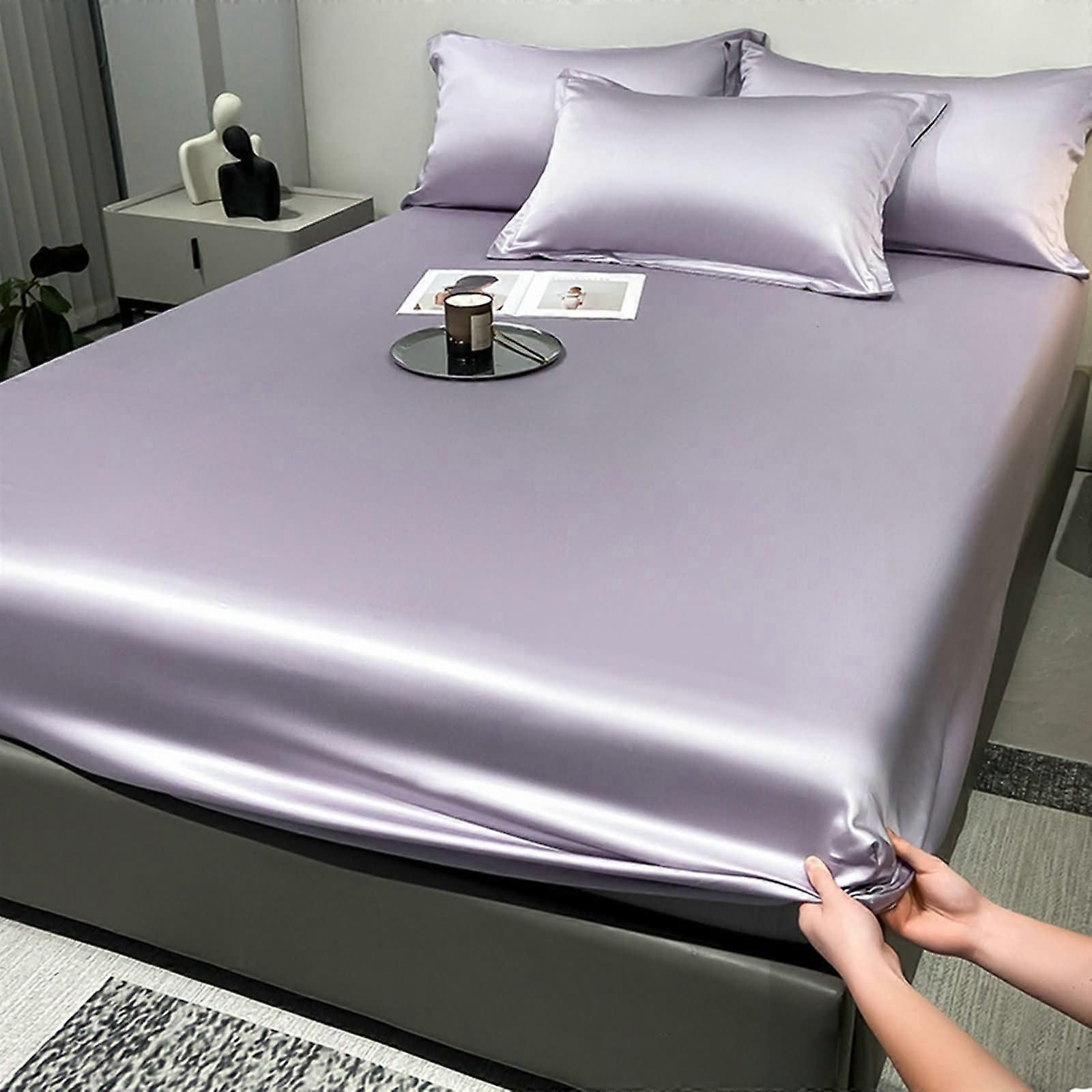 King Size Fitted Sheet with 2 Pillow Cases, Soft Solid Color Bed Set, Purple 70 x 78 IN