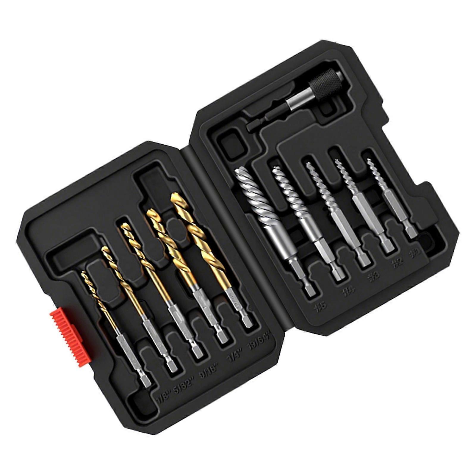 11Pcs Heavy Duty Screw Removal Kit High Speed Steel Drill Bit For Broken Rusted Bolts Hexagonal Shank Extraction Tool Multicolor