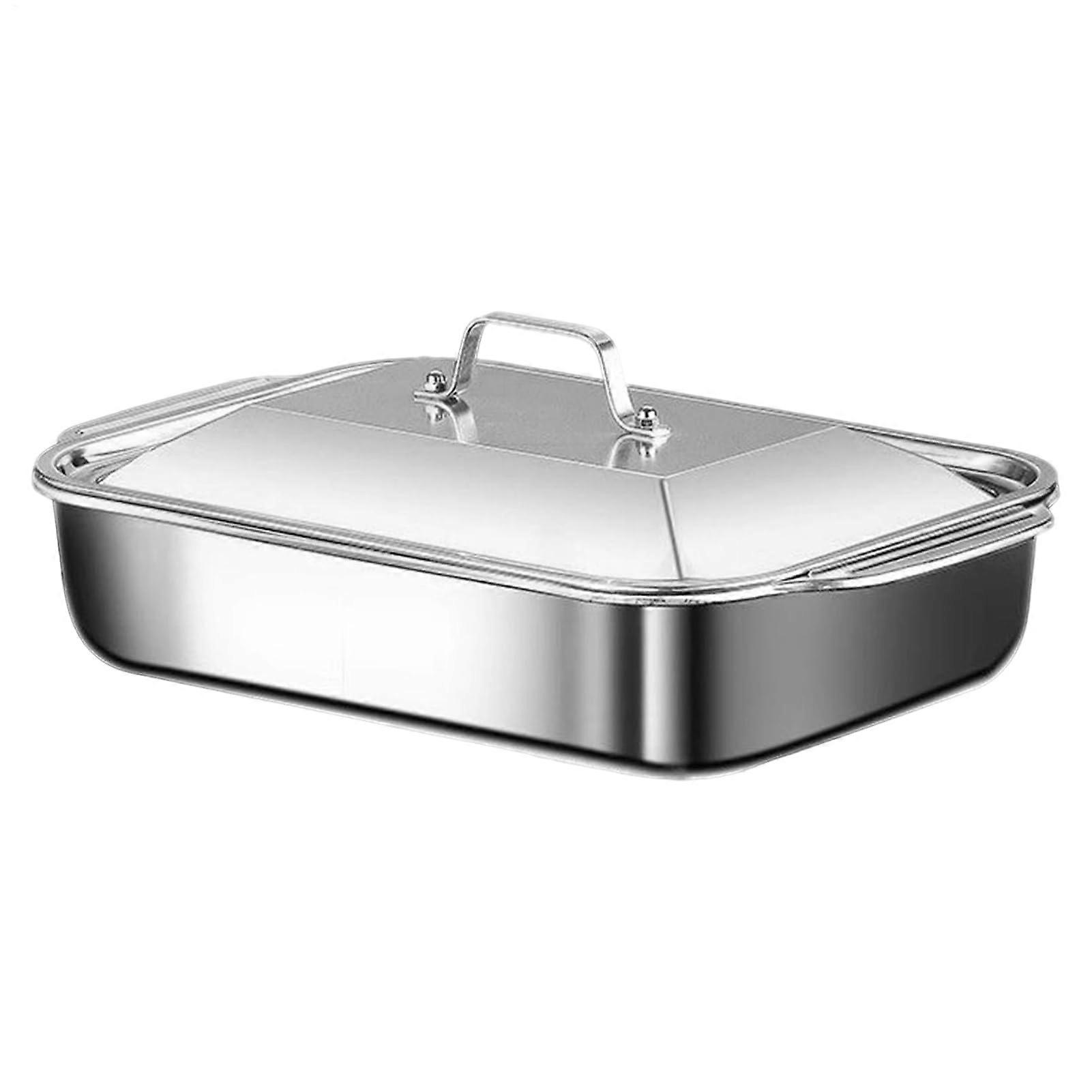 Stainless Steel Baking Pan Set with Lid and Handle, Rectangular Bakeware for Cake Bread Cookie Lasagna Pizza