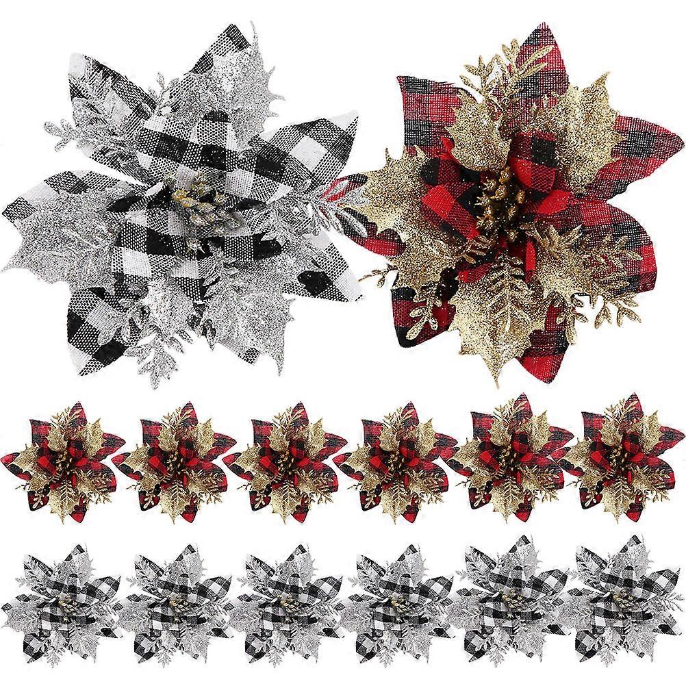 Xmas Tree Flowers Artificial Decoration 12-Pcs Crafted For Festive Atmosphere With Flower Shape Suitable For Various Celebrations