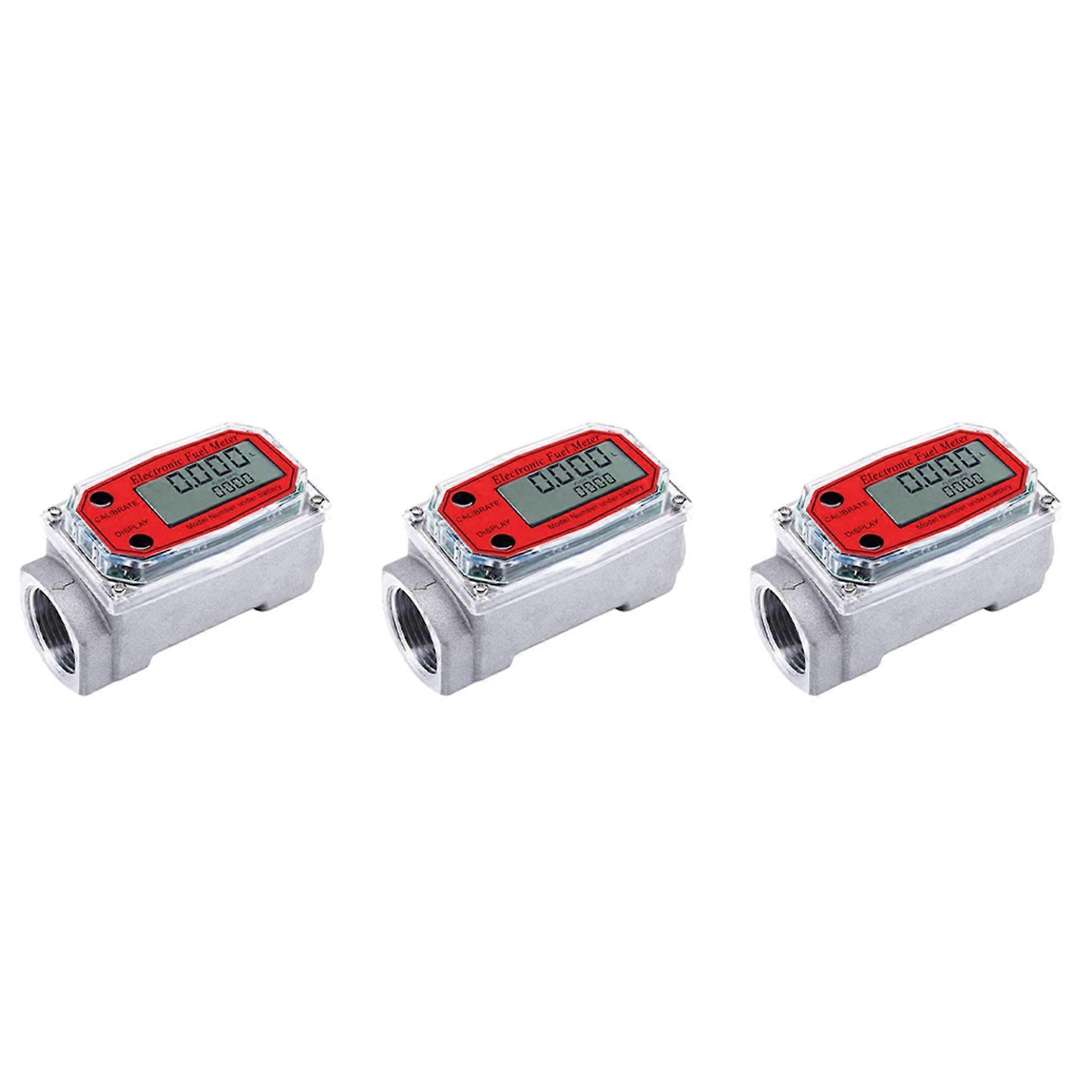 3pcs 1 Inch Digital Turbine Flowmeter Digital LCD Display with NPT Counter Fuel Flowmeter for Measuring Engine Oil