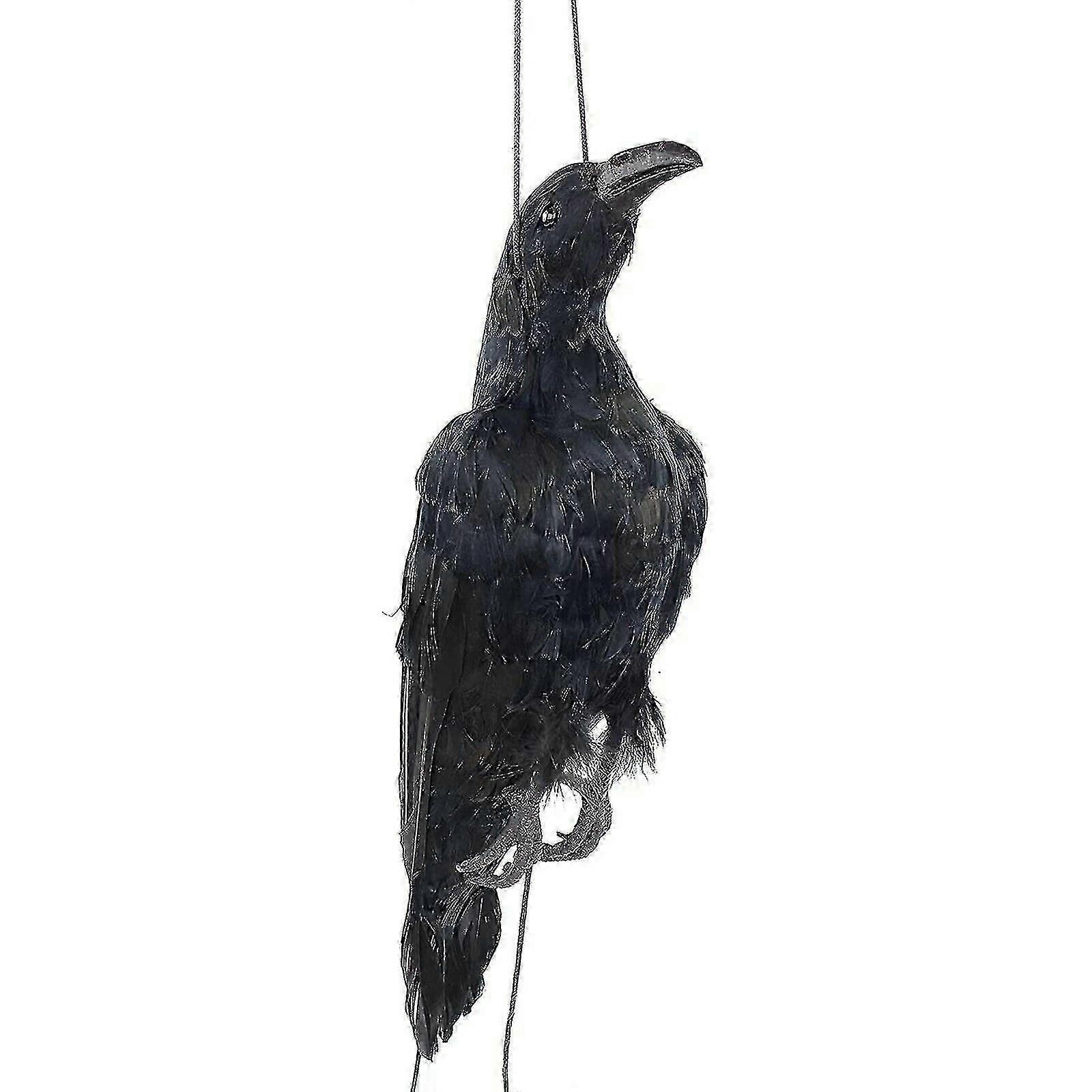 Lifesize Realistic Hanging Crow Decoy with Extra Black Feathers
