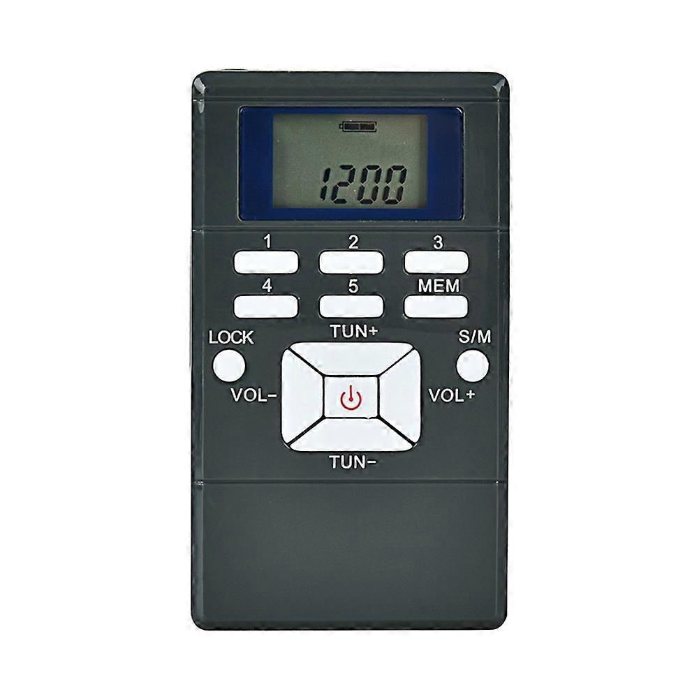 Mini Stereo FM Radio 1.2 Inch Digital Clock Receiver for Simultaneous Interpretation Clip-on Radio Earphone GYM Grey