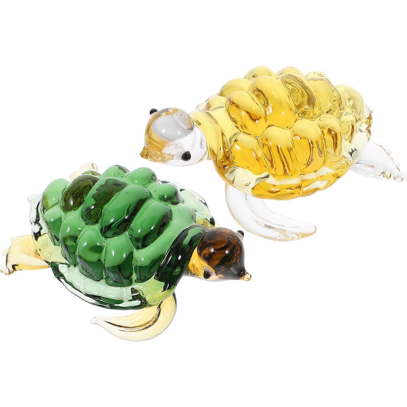 Glass Turtle Decor for Room with 2Pcs Simulation Tortoise Craft Ornaments