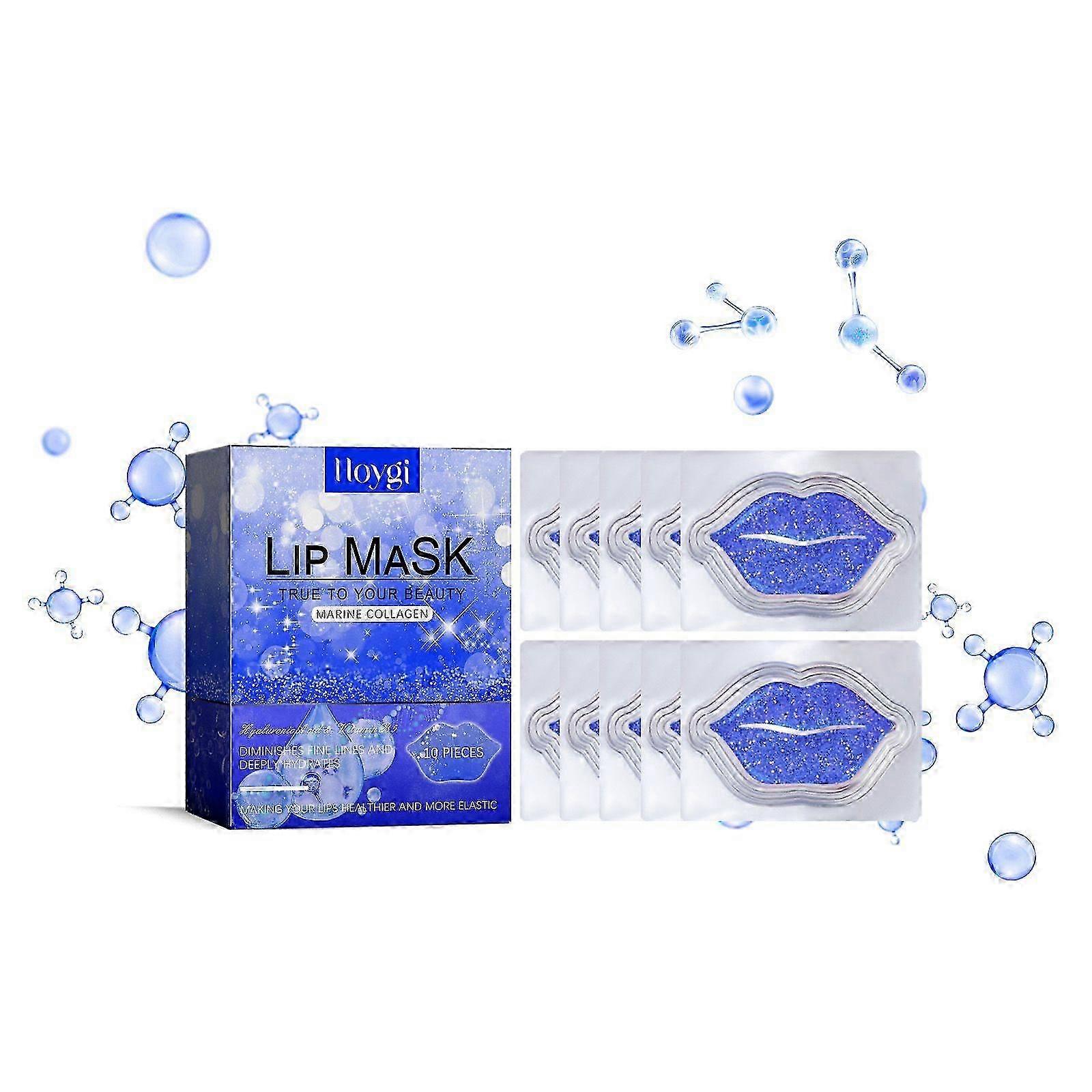 Marine Collagen Lip Mask - Deep Hydrating, Wrinkle Reducing & Elasticity Boosting Lip Care with Hyaluronic Acid & Vitamin B5 - 10 Sheet Masks for Smoo