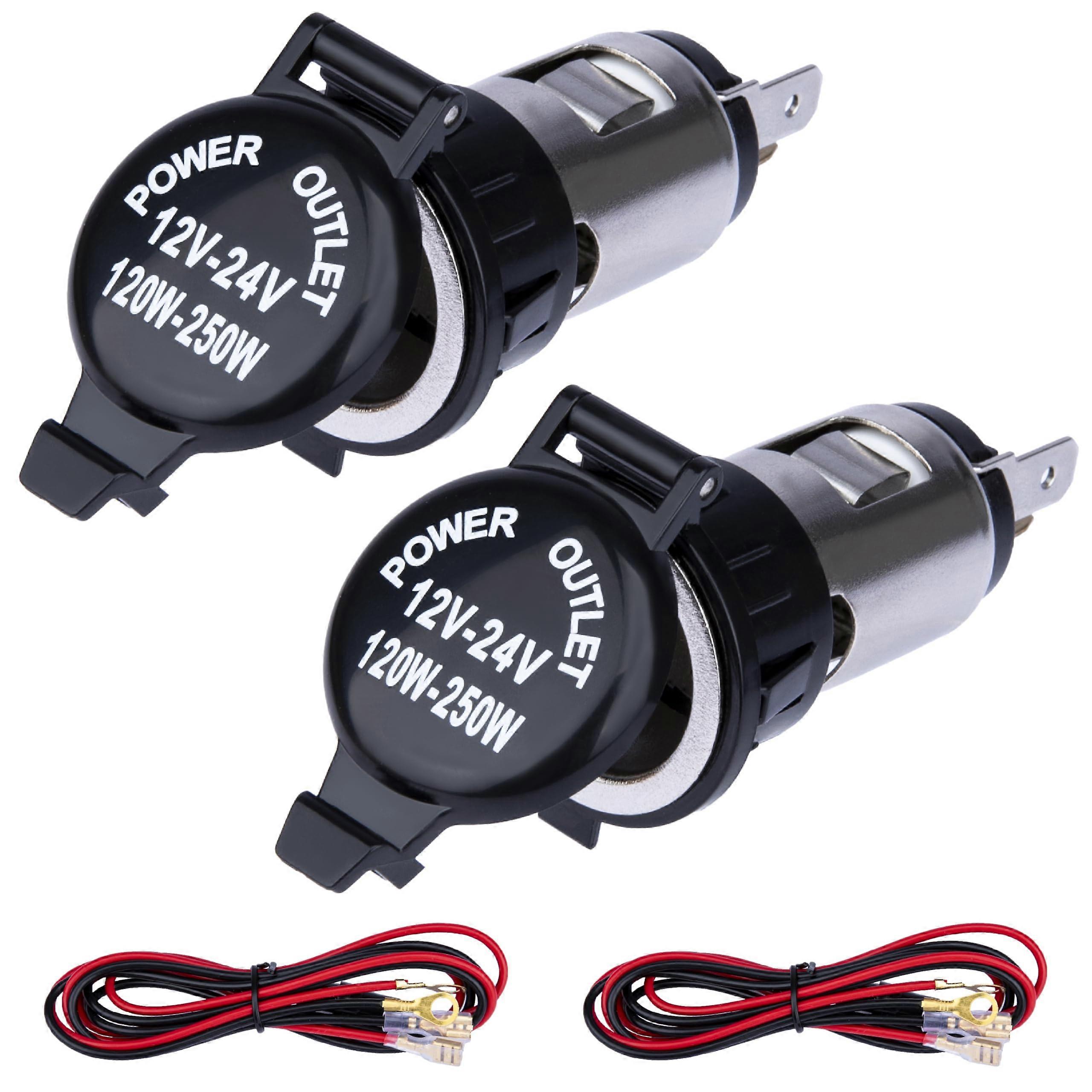 2 PCS 12V Cigarette Lighter Socket with Cover and Wiring Harness, Universal Car Power Outlet for Vehicle, Truck, RV, Boat, Motorcycle