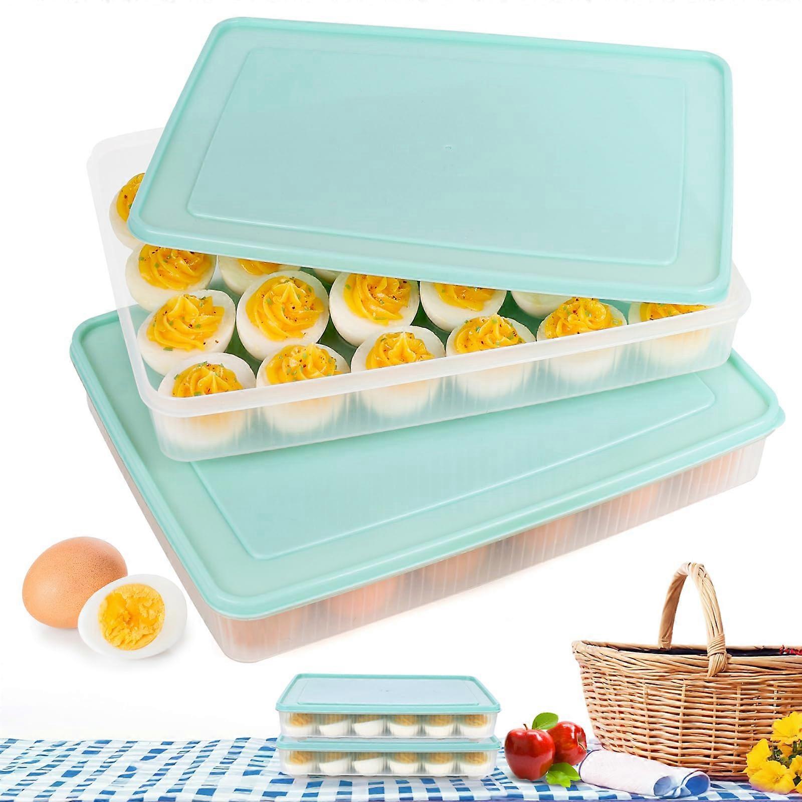 Deviled Egg Carrier with Lid, 48Egg Stackable Tray Set of 2 for Refrigerator and Parties