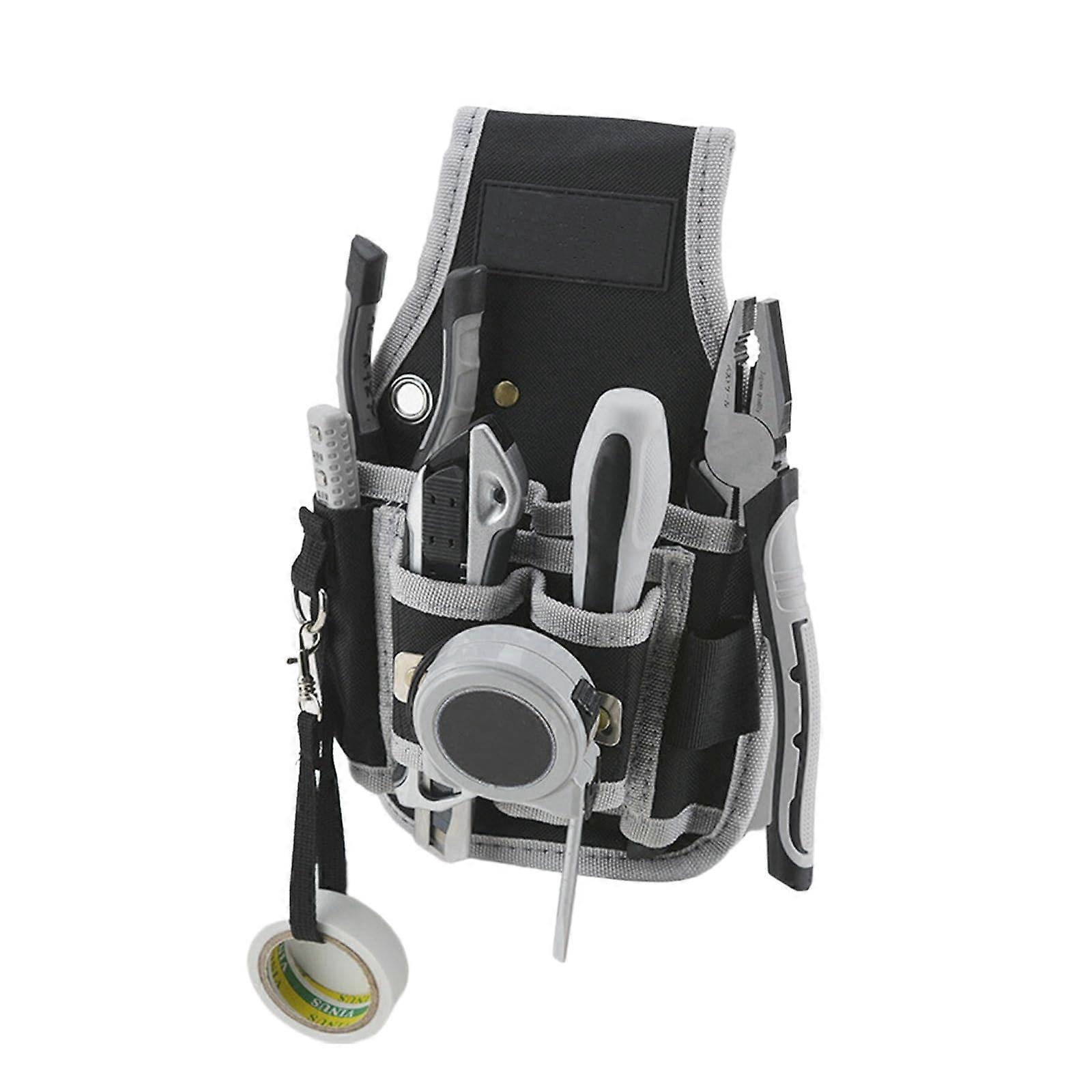 Electrician Tool Belt with Multiple Pockets Adjustable Oxford Pouch for Maintenance Technicians Black