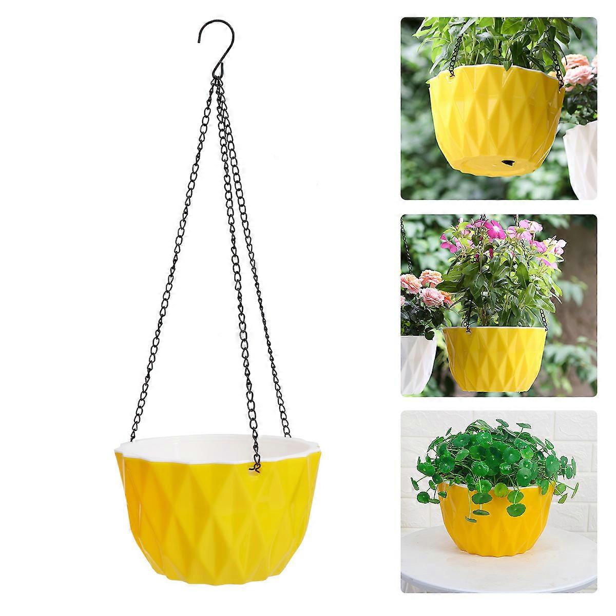 Yellow Hanging Flower Pot Automatic Water Absorption Plastic 1Pcs