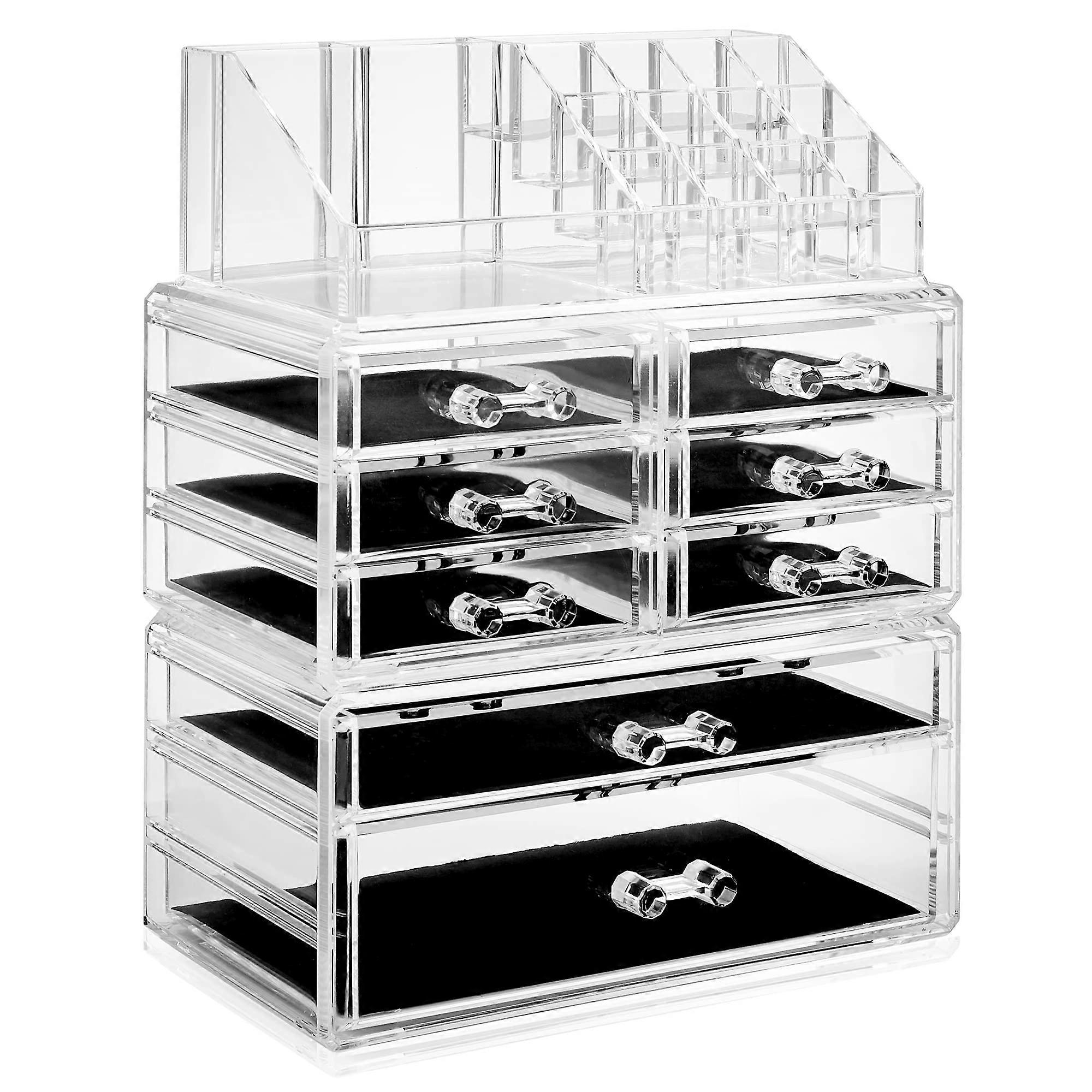 Makeup Organizer Clear Acrylic Jewelry Storage 3 Piece Stackable Dustproof Vanity Drawer Set