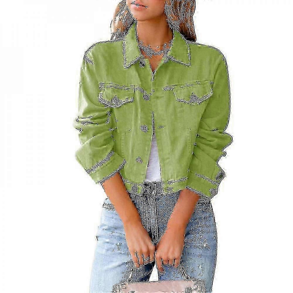 Women's Basic Button Down Stretch Fitted Long Sleeves Denim Jean Jacket 26s