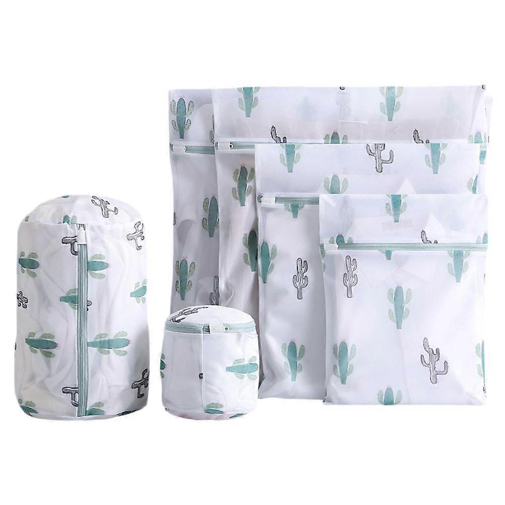 18Pcs White Clothes Wash Bag with Cactus Pattern for Laundry Use