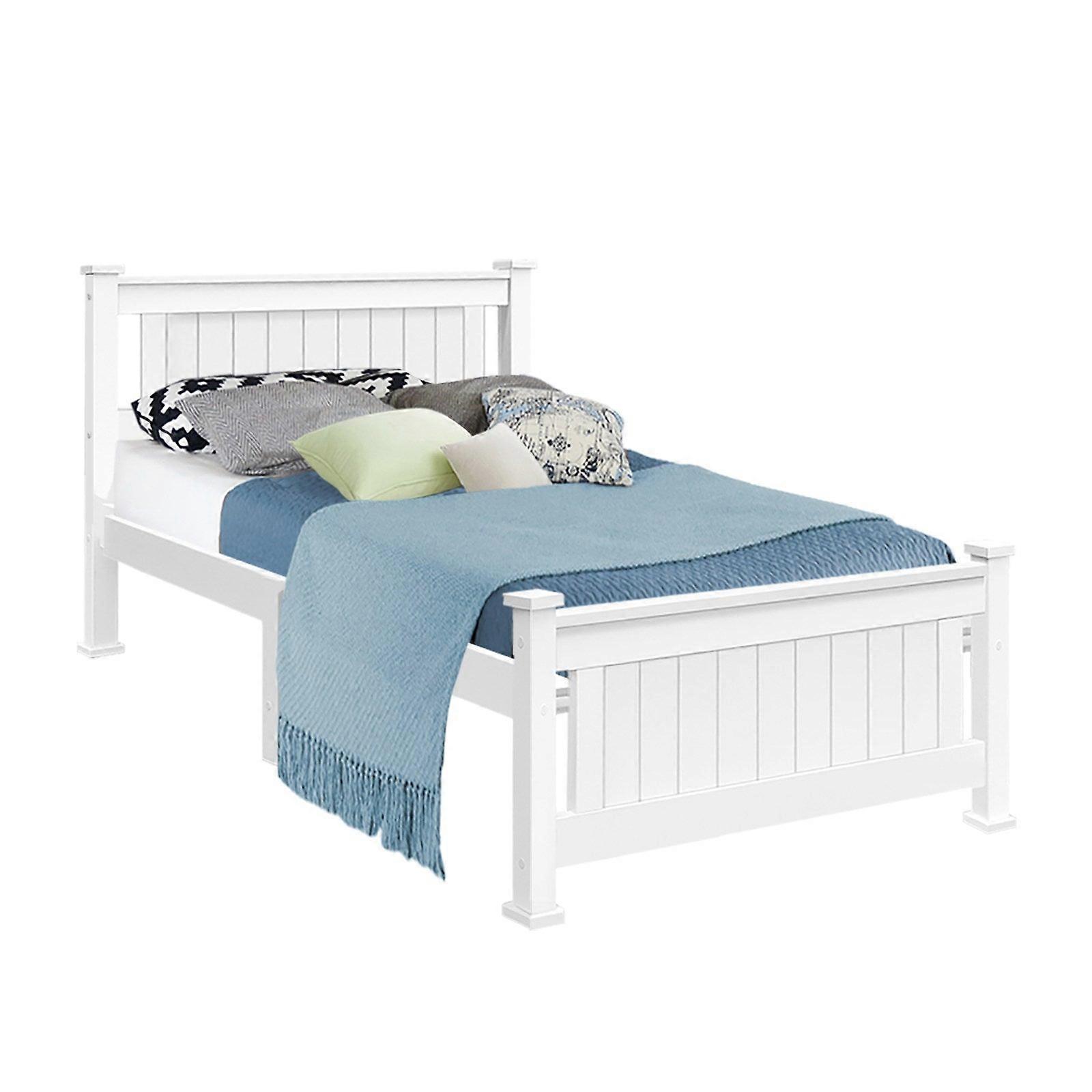 Artiss Bed Frame Single Size Wooden White Rio Single Bed Frames