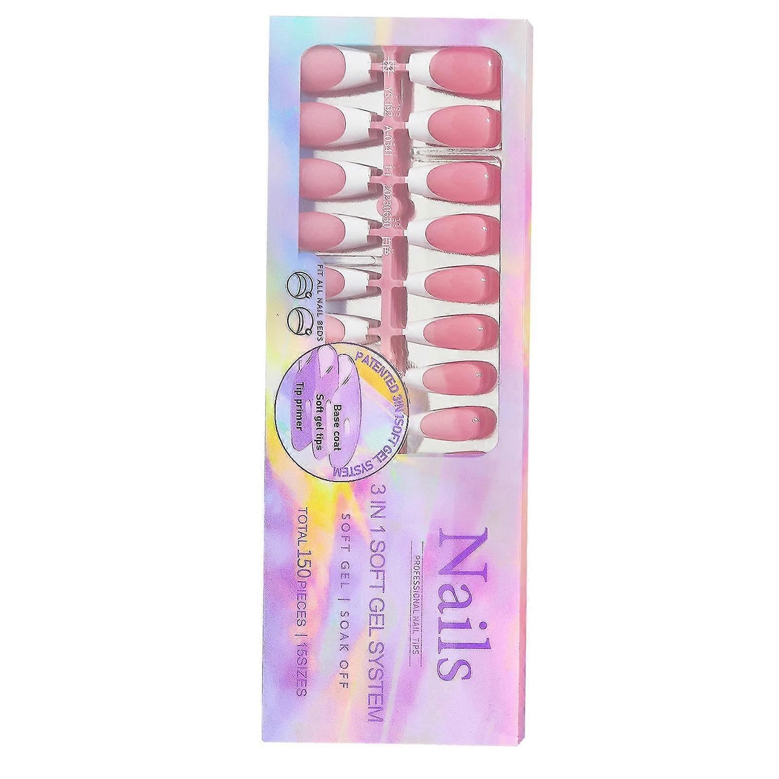 French Tip Soft Gel Press On Nails 150pcs with PreApplied Base Coat, 14 Sizes Flexible Tips