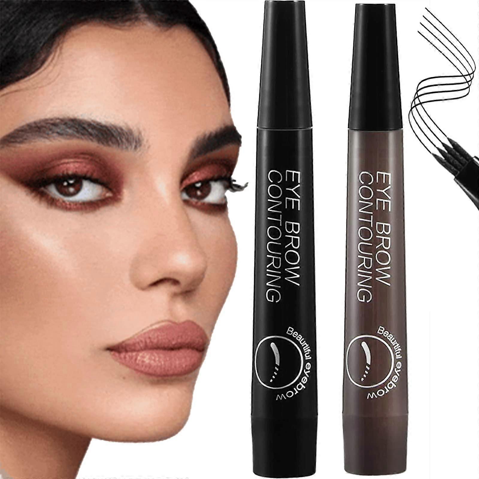 Waterproof Microblading Eyebrow Pen with 4 Tip Precision Applicator Natural Black Gray Brown