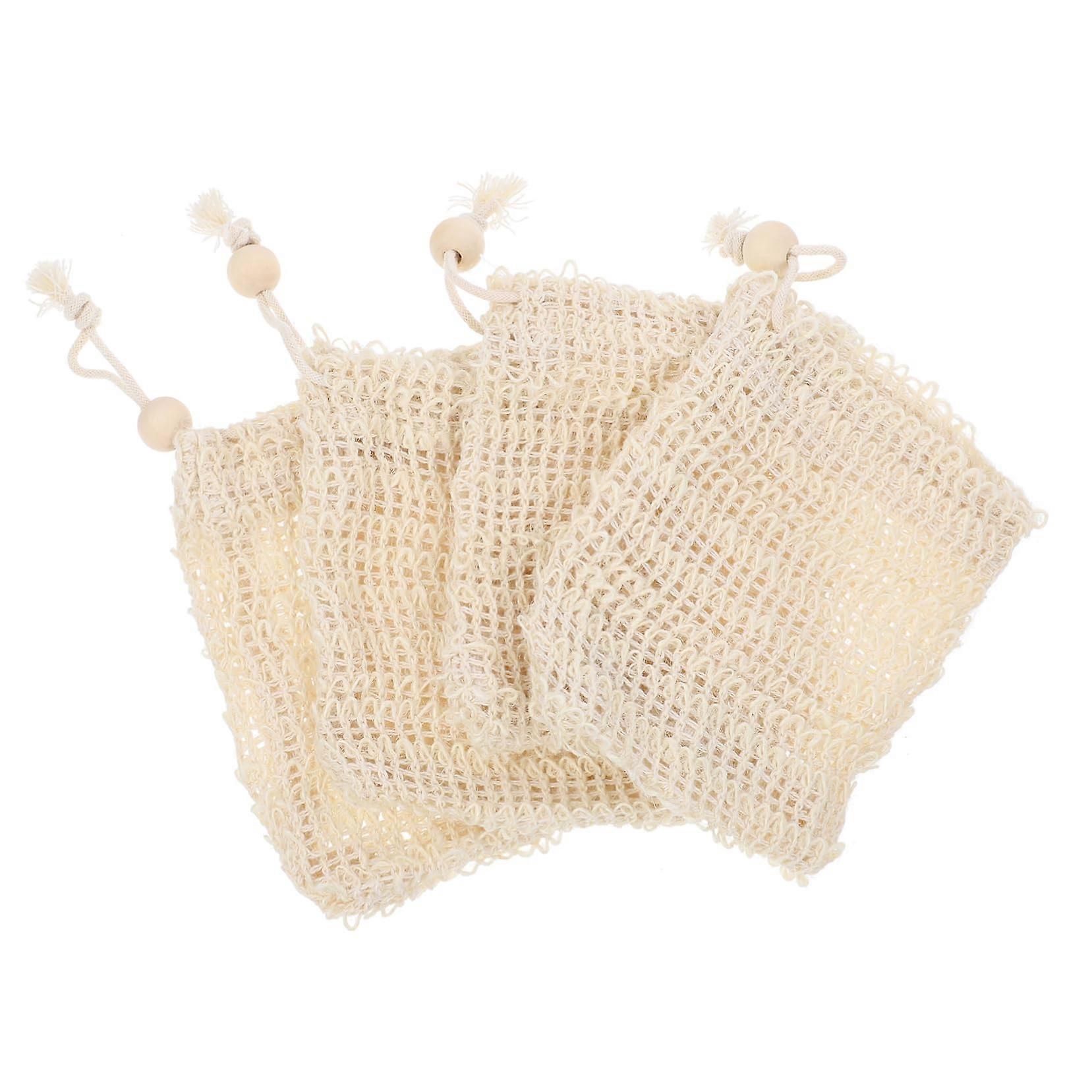 4Pcs Linen Soap Saver Bag with Drawstring for Shower, Exfoliating Soap Pouch, FastDrying