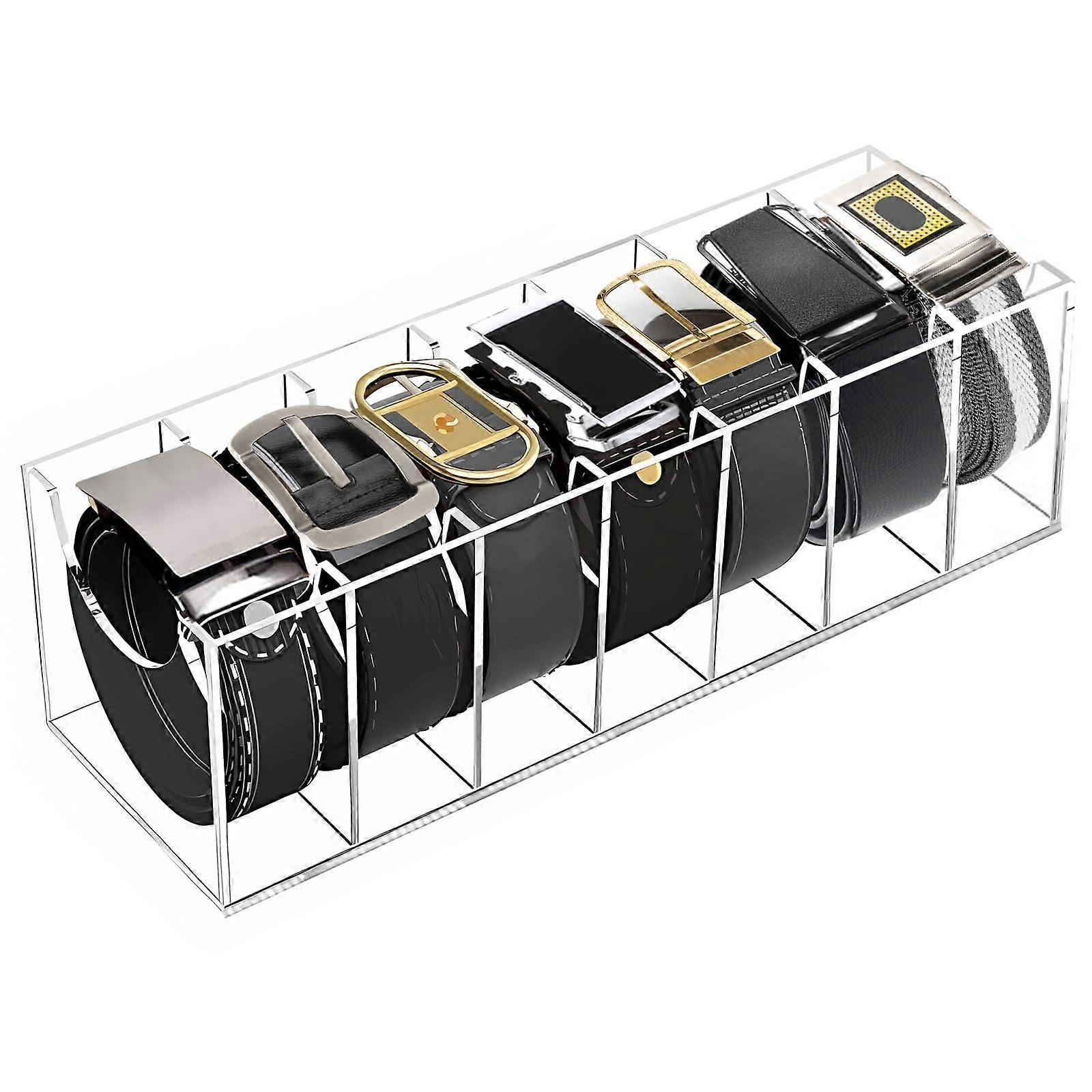 Belt Organizer Acrylic 7Compartment Clear Storage Box for Closet Shelves SpaceSaving Display