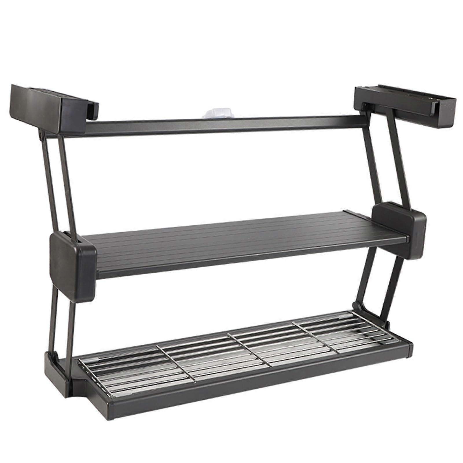 Pull Down Cabinet Organizer, Foldable 2Tier Retractable Kitchen Shelf for Spices and Dishes, 10kg Capacity