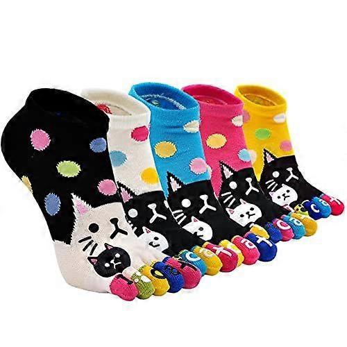 Women's Printed Cotton Five Toe Casual Toe Socks 5-Pack