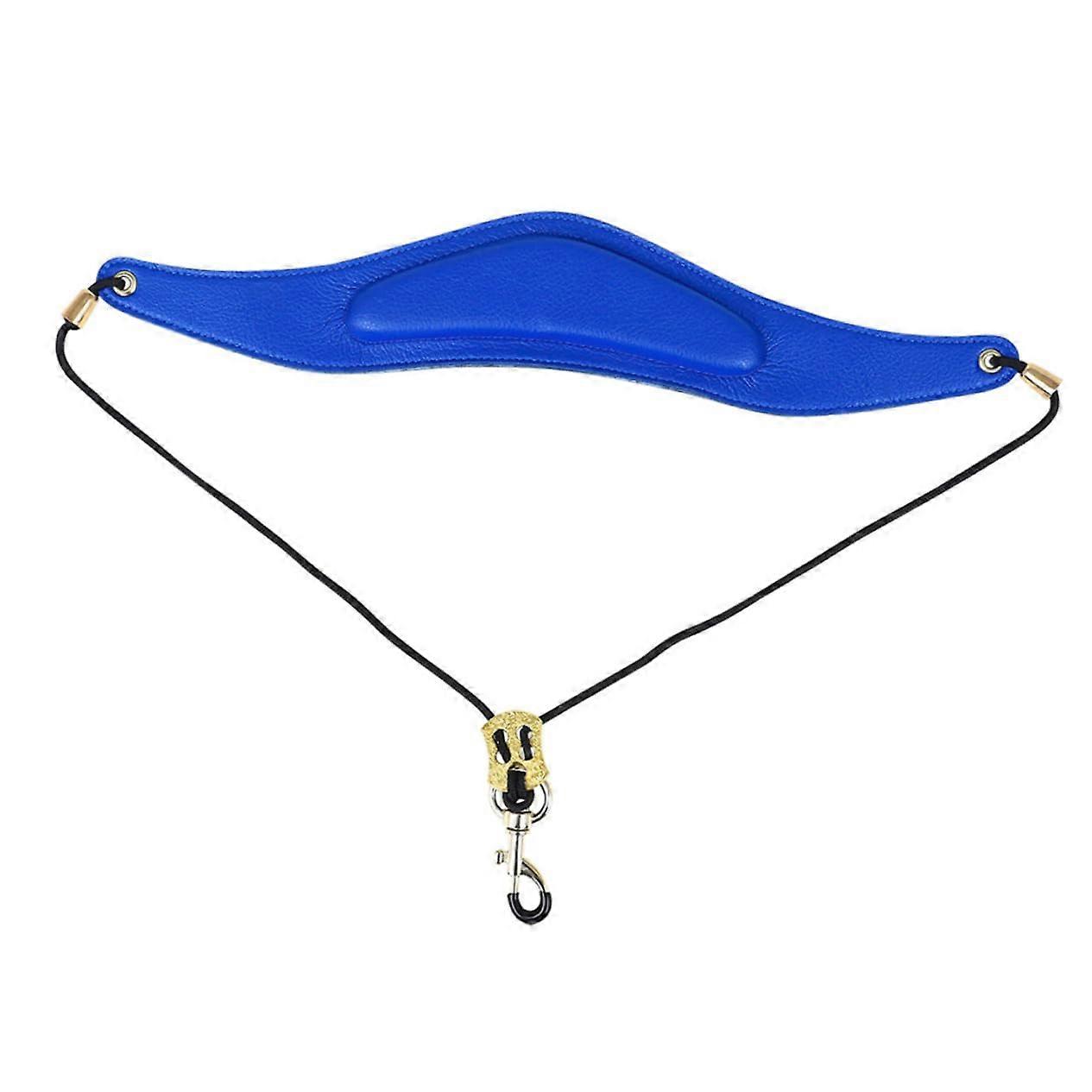 Adjustable Leather Saxophone Neck Strap with Metal Hook for Woodwind Instruments Beginners Blue