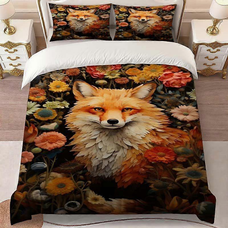 Fox Illustration Bedding Set  Multicolor Print AllSeason