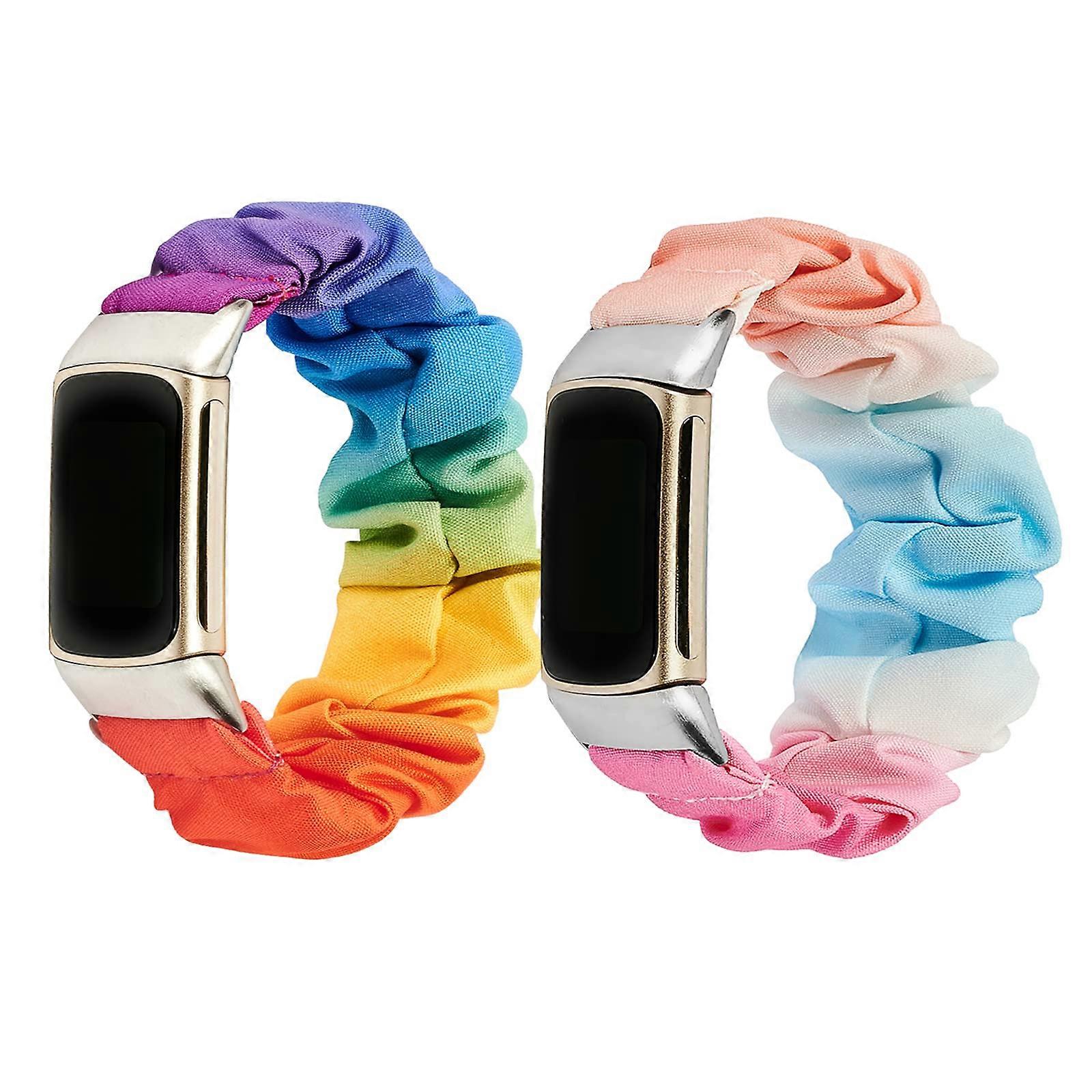 Scrunchie Bands Large Type B for Fitbit Charge 5, Comfortable Elastic Replacement Wristbands 2Pack for Women