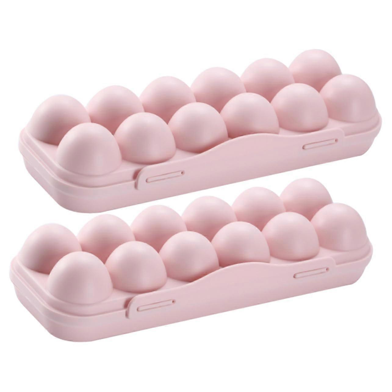 Egg Storage Container 2pcs Large Capacity Egg Organizer Tray for Refrigerator Door Pink