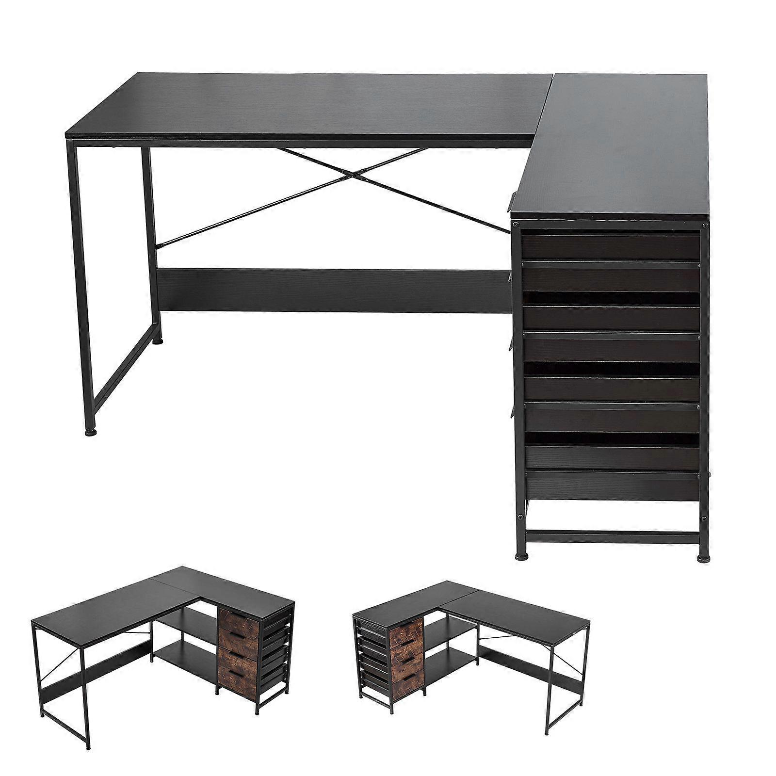 Mesa de computador em formato de L, mesa de canto reversível de 59 polegadas para jogos, com gavetas e prateleiras de armazenamento.