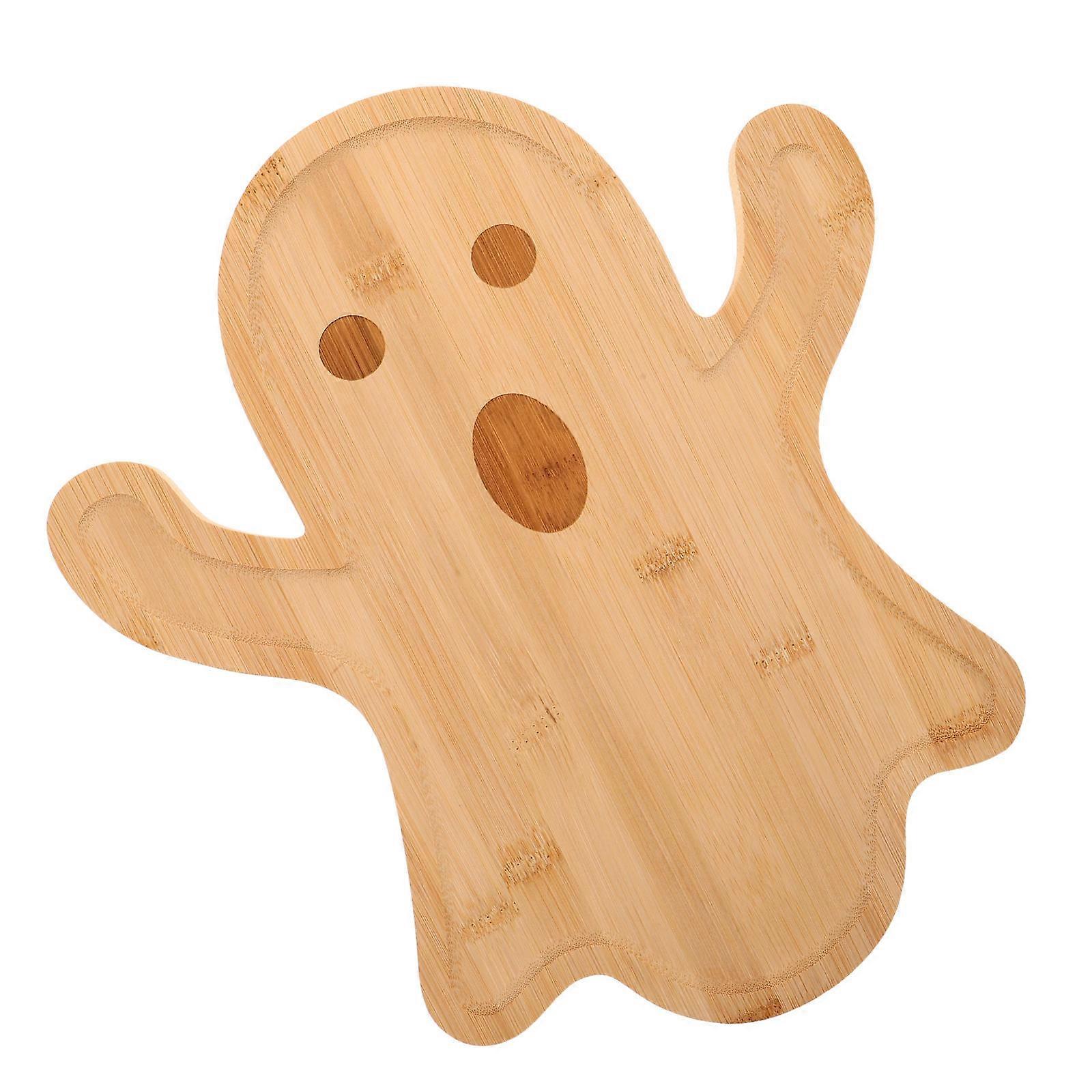 Rustic Halloween Wooden Serving Tray for Snacks Ghost Shape