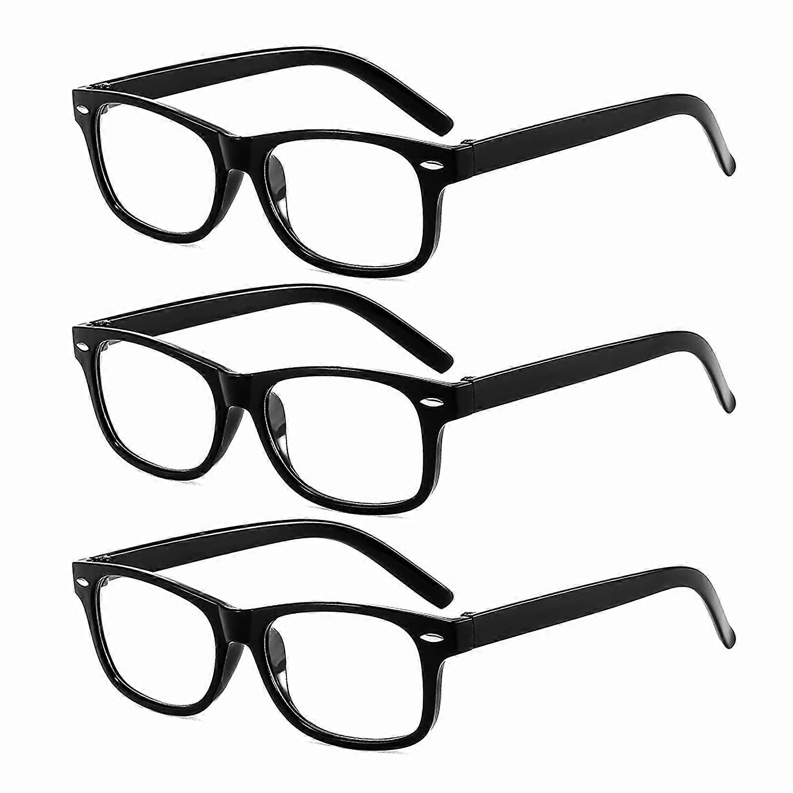 Reading Glasses 3 Pack Square Frame Clear 1.0x Magnification Lightweight Durable Spring Hinges
