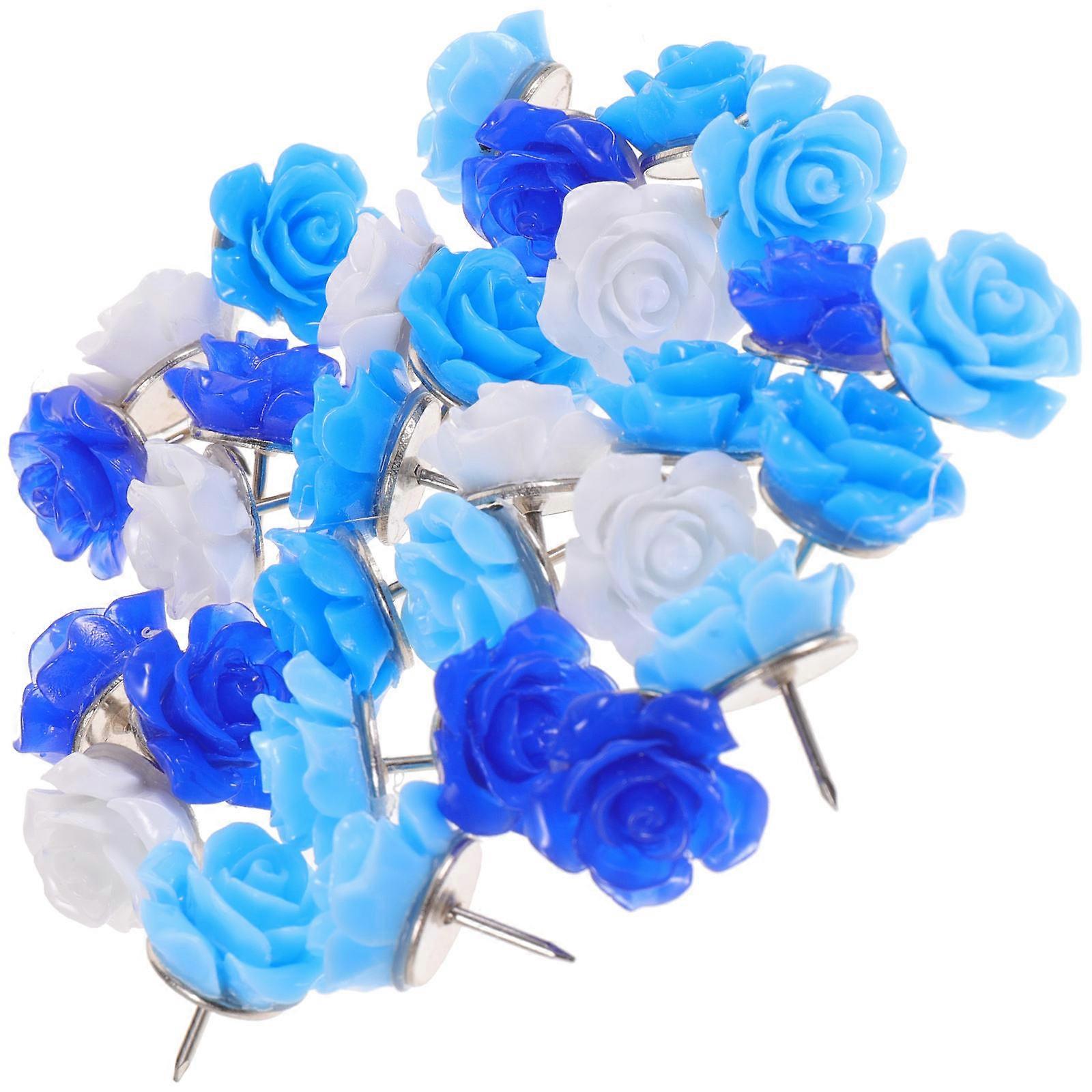 Flower Shaped Thumbtacks Multi-Function for Home Use 60Pcs Blue Pushpins