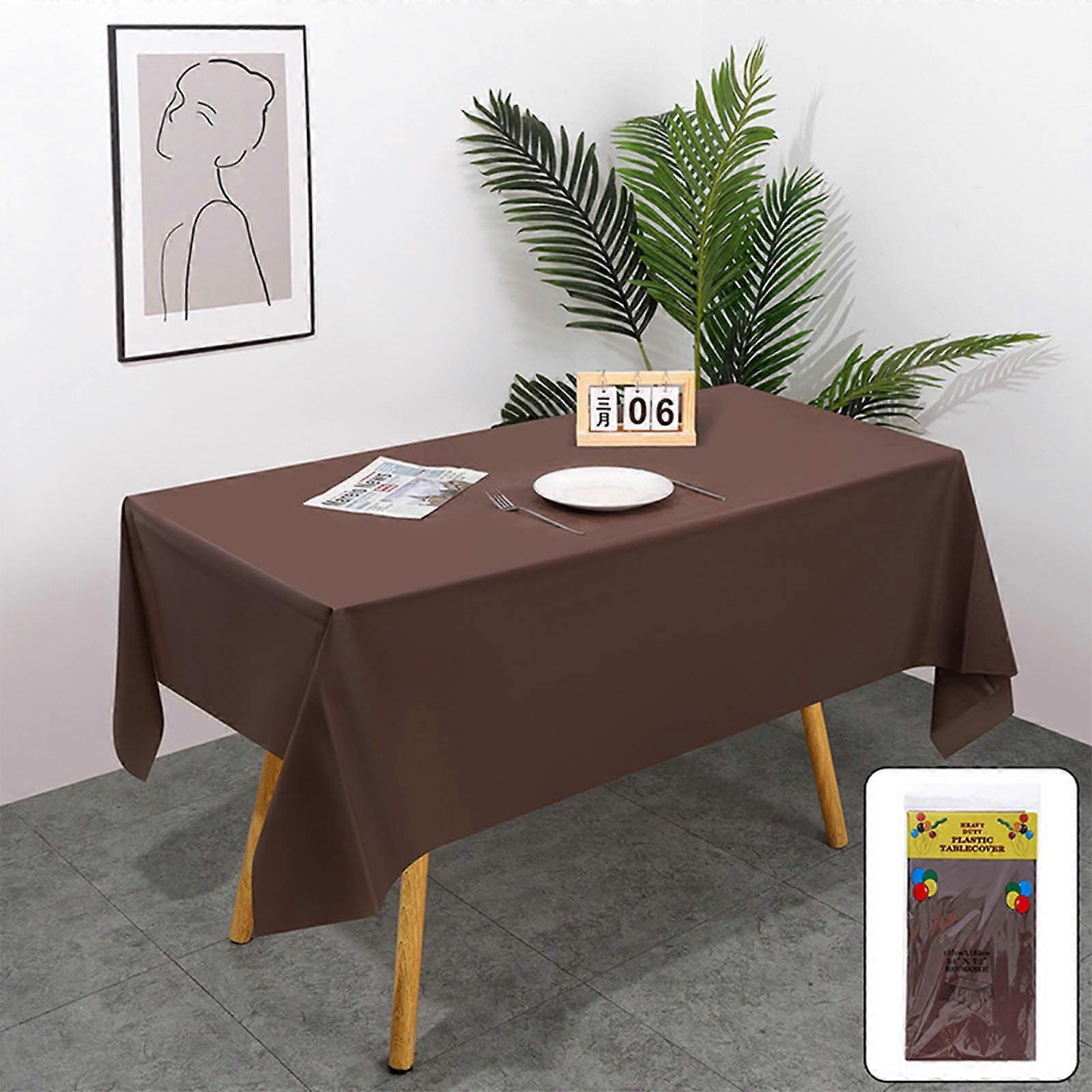 Disposable Plastic Tablecloth, 72x54in Rectangle, Spill-Proof & Wipe-Clean, Solid Coffee Color, Bulk Value Pack
