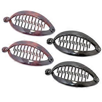 Conjunto de 4 presilhas de cabelo tipo banana, em celuloide, com estampa de mini peixe tartaruga e casco de tartaruga francês, 7,6 cm (3"), para mulheres e meninas.