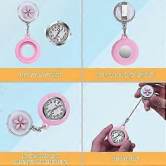 2-Pack Retractable Medical Watch with Clip-on Design, Stylish Floral Pattern and Silicone Case for Healthcare Professionals