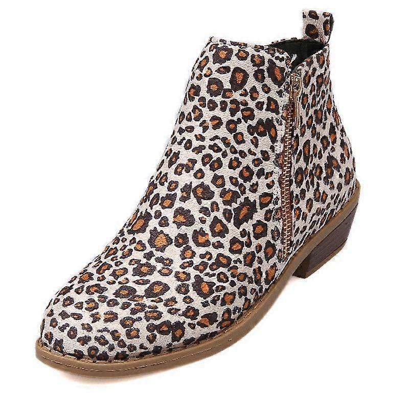 Women's Round Toe Leopard Print Ankle Boots