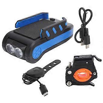 Multifunzione Bicicletta Testa Luce Ricarica USB con Clacson Supporto Telefono Power Bank Lampada Anteriore Blu 4000mAh