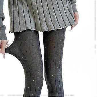 Women Winter Fall Warm Tights Stretchy Dots Pattern Soft Cotton Fabric Ribbed Sweater Pantyhose Opaque Leggings Hosiery dark gray O size fits all
