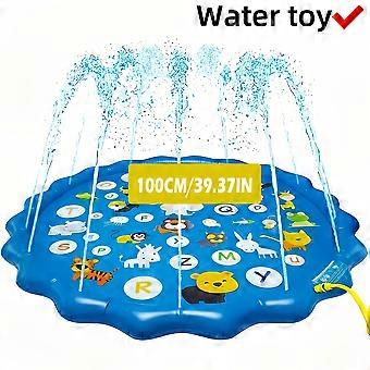 Aufblasbare Wasserspielmatte mit Sprinkler, 100 cm, Lernmatte mit Alphabet und Zahlen sowie Cartoon-Tieren, farbenfrohes Regenbogen-Design, PVC-Wasserspielmatte für den Außenbereich