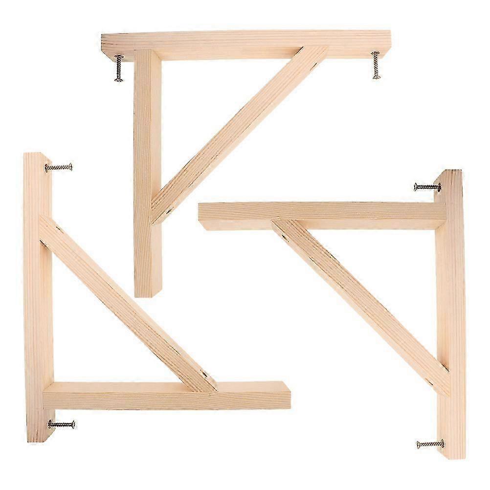 Solid Wood Wall Mount Triangle Bracket, Sturdy Shelf Support for Storage and Display, Ivory, 3 Pack